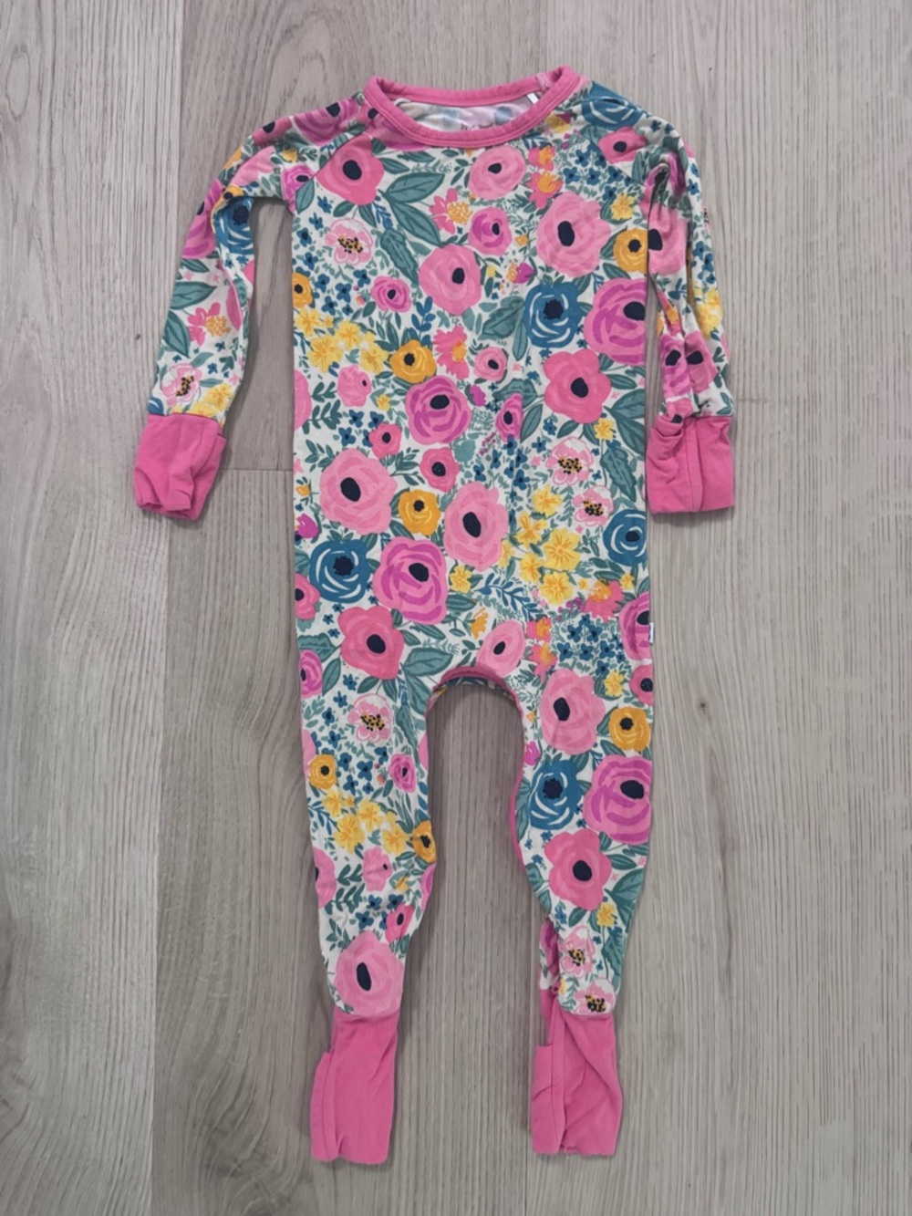 Little Sleepies Bamboo  Floral Pink Long-Sleeve One-Piece Pajamas